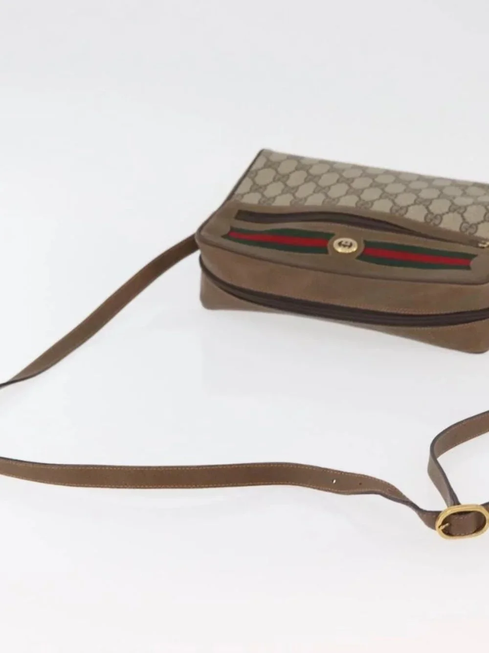 GUCCI GG Supreme Web Sherry Line Bag PVC Beige Gold 119 02 088 Auth